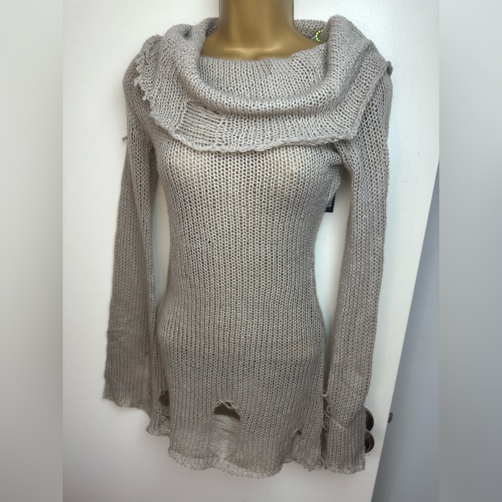 Darker Wavs Eru Chamber Distressed Bell Sleeves Grunge Sweater Knit Dress NWT XS